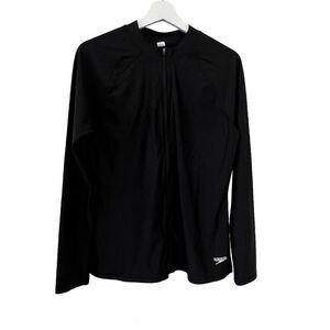 Speedo Black Zipper Power Flex Eco Warm Up Jacket  Size Large